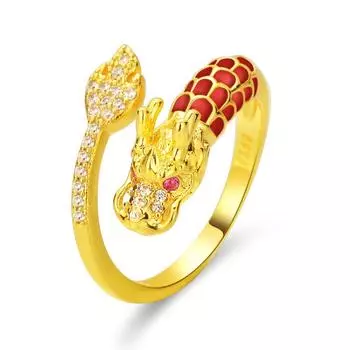 Кольцо на удачу Xiangrui из 18-каратного золота с золотым покрытием в форме дракона «Год Дракона» Новое открытое кольцо с капающим маслом adjustable красный
