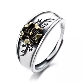 Кольцо на указательный палец из стерлингового серебра S925 в форме трехмерного цветка в стиле ретро, темный отдел, европейский и американский тренд моды