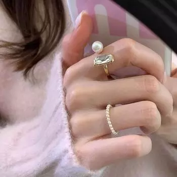 Кольцо на указательный палец, не выцветает, гальваническое покрытие, регулируемое геометрическое украшение с кубическим цирконием, гипоаллергенное, модное, искусственное серебряный