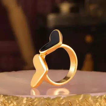 Кольцо на указательный палец с принтом «сердце к сердцу» с цветной глазурью и покрытием из нержавеющей стали 18 карат No. 6