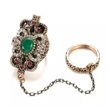 Кольцо на указательный палец с двойным турецким цирконием в европейском и американском стиле - аксессуары в стиле ретро с цветочным дизайном No. 10