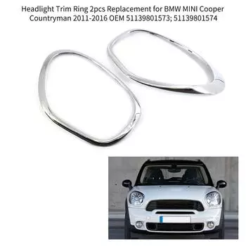 Кольцо накладки на фару, 2 шт., замена для BMW MINI Cooper Countryman 2011-2016 OEM 51139801573; серебряный