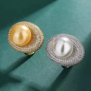 Кольцо Nanyang Philippine Seawater Gold Pearl Ring с инкрустацией из толстого золота в форме голубиного яйца, полностью открывающееся бриллиантовое регулируемое кольцо