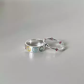 Кольцо настроения в виде смайлика из стерлингового серебра 925 пробы, новое женское китайское бамбуковое кольцо, нишевый дизайн, высококачественное регулируемое кольцо opening adjustable