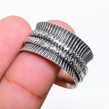 Кольцо Natural Meditation Spinner ручной работы из стерлингового серебра 925 пробы, размер 11,5 p0L72