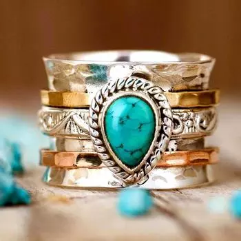 Кольцо-непоседа Teardrop Turquoise Fidget Ring из стерлингового серебра Sunrise international 6 - 16.5mm синий