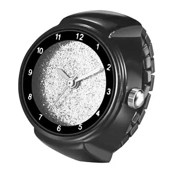 кольцо нержавеющая сталь цифровой кварцевый забавный белый черный Часы женские New Day, сталь, водонепроницаемые, брызгозащищенные, циферблат, механизм, изделие, циферблат, корпус, подарок, чёрный