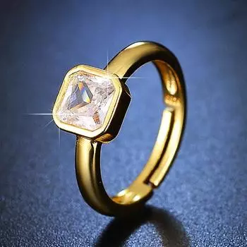 Кольцо Niche Design Square Diamond Cold Wind Opening Ring, женское модное легкое роскошное французское легкое роскошное кольцо с цирконом Super Flash Opening adjustable золотой