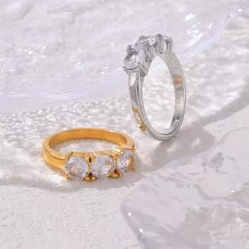 Кольцо Niche с четырьмя когтями, инкрустированное круглым цирконием, простой дизайн Niche High-End, титановая сталь, покрытая 18-каратным золотом No. 6