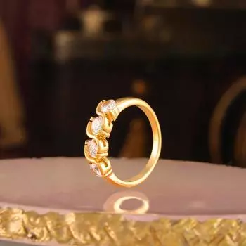 Кольцо Niche с инкрустацией из одного ряда цирконов, покрытое 18-каратным настоящим золотом, цветоустойчивое, стиль Cold Court, ювелирные изделия из нержавеющей стали для женщин No. 6