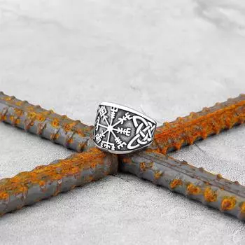 Кольцо Nordic Viking с руническим компасом из нержавеющей стали 316L, размер 7–13 size 7 серебряный