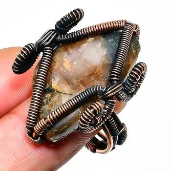 Кольцо-обертка из медной проволоки с драгоценным камнем Sunstone, размер 8