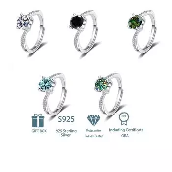 Кольцо обещания с муассанитом 1 карат, стерлинговое серебро 925 пробы, разные цвета на выбор, высококачественные свадебные украшения для помолвки с сертификатом и подарочной коробкой adjustable белый