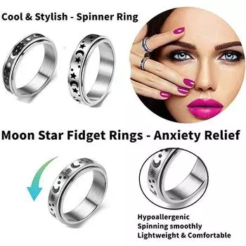 Кольцо от беспокойства Figet Spinner Rings для женщин и мужчин из нержавеющей стали, вращающееся свободное вращение, антистрессовые аксессуары, ювелирные изделия, подарки 6