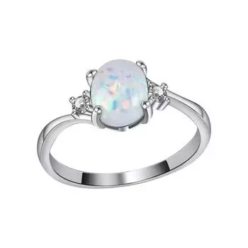 Кольцо овальной огранки с огненным опалом и бриллиантами, ювелирные изделия, подарок на день рождения, свадебное кольцо 10 белый