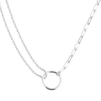 Кольцо Ожерелье Женское Простое Асимметричное Нежное Круглое Бусина Двойное Кольцо Цепочка на Ключицу Летняя Холодная Ветер Цепочка на Шею