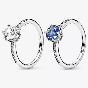 Кольцо Pan из стерлингового серебра 925 пробы с синей блестящей короной и большим кристаллом Cz, женское, свадебное, подарок, модные ювелирные изделия 9