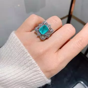 Кольцо Paraiba Rectangle Simulation Ring Ювелирные изделия с изумрудом Rectangle 8X10