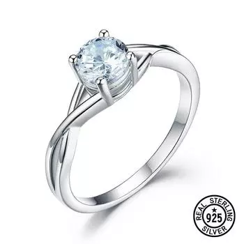 Кольцо-пасьянс «Бесконечность» для женщин, круглый кристалл с цирконом, нежные свадебные украшения, кольцо из стерлингового серебра 925 пробы 7