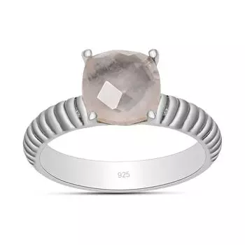 Кольцо-пасьянс из стерлингового серебра 925 пробы с натуральным розовым кварцем для женщин и девочек 5 розовый