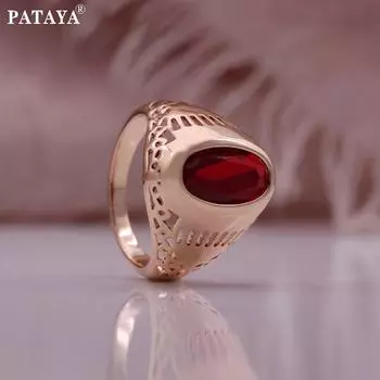 Кольцо PATAYA 585 из розового золота с инкрустацией из венецианского красного искусственного циркона для женщин 8 венецианский красный