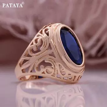 Кольцо PATAYA из розового золота с синим искусственным цирконом, классическое, полое, для женщин 7 пфальц синий