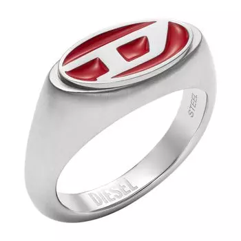 Кольцо-печатка Diesel Red Lacquer and Silver из нержавеющей стали с логотипом, без драгоценных камней, мужское (Модель DX1444040), 10, Сталь,