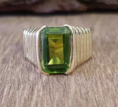 Кольцо-печатка с перидотом, серебро 925 пробы, мужское и женское кольцо с драгоценными камнями, дизайнерское кольцо, кольцо обещания, подарок ручной работы 5 латунный