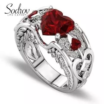 Кольцо принцессы с красным синим прозрачным цирконом и сапфиром, ювелирные изделия 5 красный