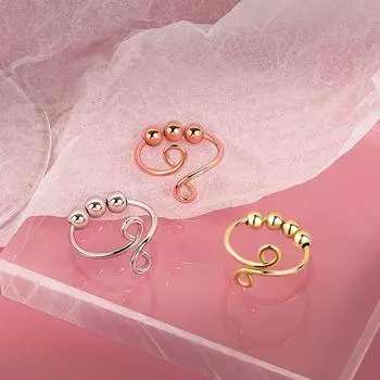 Кольцо против беспокойства изменяемого размера с бусинами, вращающиеся кольца, модные украшения