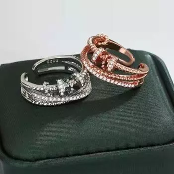 Кольцо против тревоги, блестящий цирконий, инкрустация, бусины, регулируемое кольцо, украшение, ювелирные аксессуары золотистый