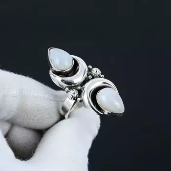 Кольцо Rainbow Moonstone, регулируемое, из стерлингового серебра 925 пробы — подходит для размеров США от 6 до 10 — украшения ручной работы в стиле бохо для женщин и мужчин, подарки на День святого Валентина Adjustable белый