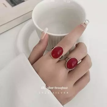 Кольцо Retro Nanhong Geometric Red из серебра 925 пробы — французский стиль для женщин Adjustable opening платиновый