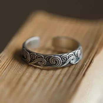 Кольцо ручной работы «Благоприятные облака» в китайском стиле с эффектом холодного ветра для женщин Ins Tide в стиле ретро, ювелирные изделия в стиле ниши, аксессуары Resizable белый