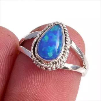 Кольцо ручной работы из чистого серебра 925 пробы с натуральным эфиопским опалом S.5 A6W92