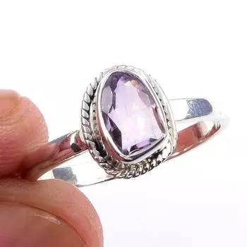 Кольцо ручной работы из чистого серебра 925 пробы с натуральным розовым аметистом S.9 n8y21