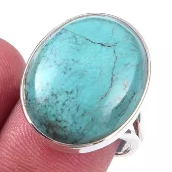 Кольцо ручной работы из чистого серебра 925 пробы с натуральным тибетским бирюзовым камнем, размер 8 d0m21