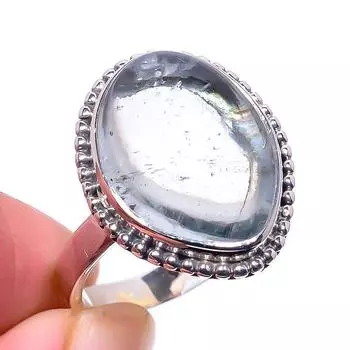 Кольцо ручной работы из чистого серебра 925 пробы с натуральным аквамарином S.8.5 q3G19