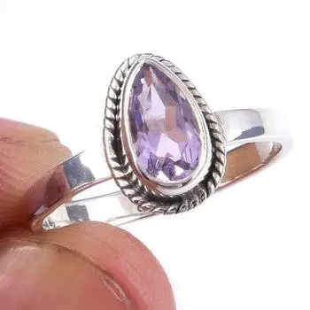 Кольцо ручной работы из чистого серебра 925 пробы с натуральным розовым аметистом S.8 I3t29