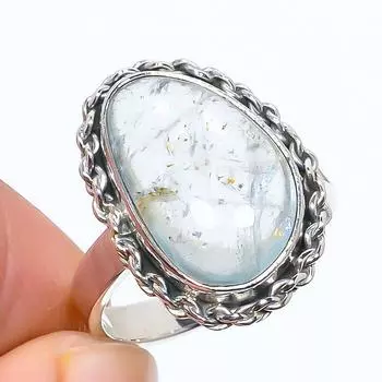 Кольцо ручной работы из чистого серебра 925 пробы с натуральным аквамарином S.6.5 U0W61