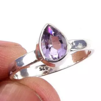 Кольцо ручной работы из чистого серебра 925 пробы с натуральным розовым аметистом S.7 g5e22