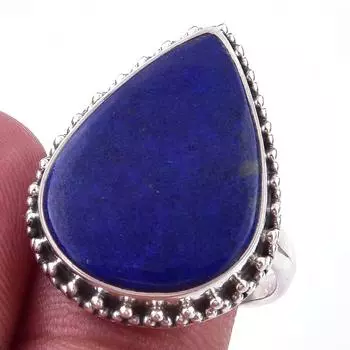 Кольцо ручной работы из чистого серебра 925 пробы с натуральным лазуритом S.10 F8s63