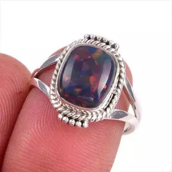 Кольцо ручной работы из чистого серебра 925 пробы с натуральным эфиопским опалом S.7 A9M33