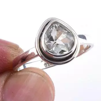 Кольцо ручной работы из чистого серебра 925 пробы с натуральным зеленым аметистом S.8 B7h90