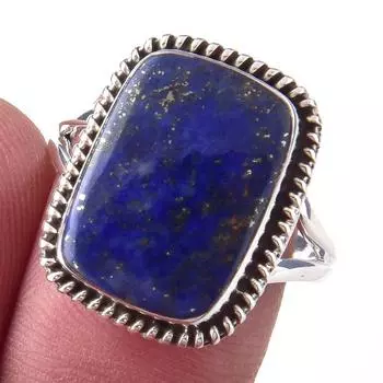 Кольцо ручной работы из чистого серебра 925 пробы с натуральным лазуритом S.9 I6Y79