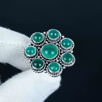 Кольцо ручной работы из натурального зеленого оникса и серебра 925 пробы - Кольцо в богемном стиле - Украшения в стиле бохо ручной работы для женщин и мужчин, Подарки на день рождения US 4 зелёный