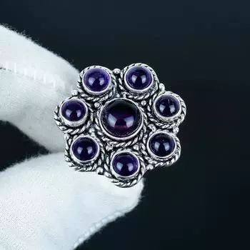 Кольцо ручной работы из натурального аметиста и серебра 925 пробы - Кольцо в богемном стиле - Украшения бохо ручной работы для женщин и мужчин, Женские подарки US 4 фиолетовый