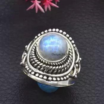 Кольцо ручной работы из натурального лунного камня для рождественских подарков 925 пробы Серебряные украшения 6 серебряный