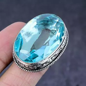 Кольцо ручной работы из натурального швейцарского синего топаза из серебра 925 пробы, размер 8 G9y50