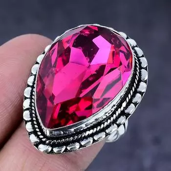 Кольцо ручной работы из натурального розового рубиллита из серебра 925 пробы, размер 8 F2Z73